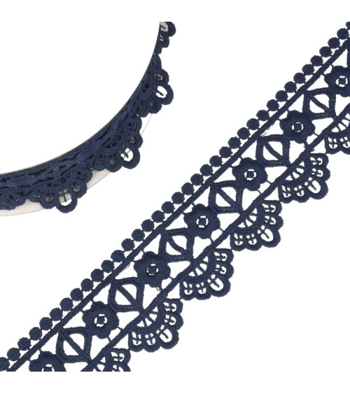 13.7m spool Guipure flower/diamond 55 mm Navy blue