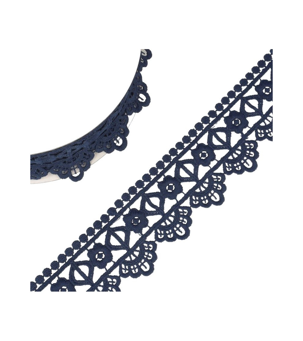 Spool 13.7m Guipure flower/diamond 55 mm Navy blue