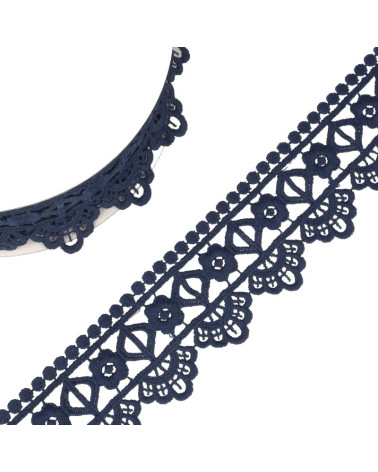 Spool 13.7m Guipure flower/diamond 55 mm Navy blue