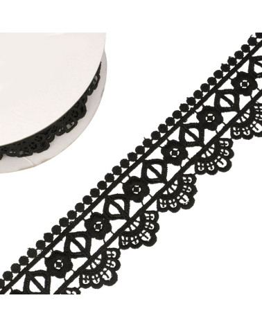 Bobine 13,7m Guipure fleur/losange 55 mm Noir