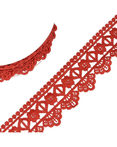 Bobine 13,7m Guipure fleur/losange 55 mm Rouge
