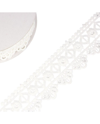 Bobina 13,7m Guipur flor/diamante 55 mm Blanco