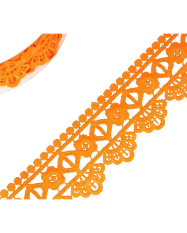 Bobine 13,7m Guipure fleur/losange 55 mm Orange fluo