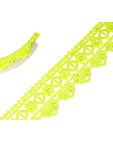 Bobine 13,7m Guipure fleur/losange 55 mm Vert fluo