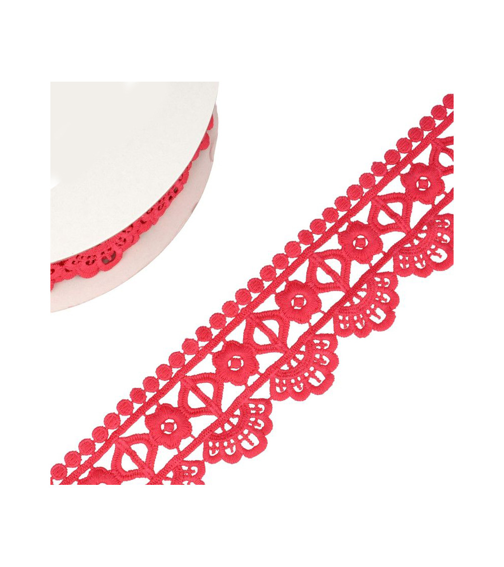 Spool 13.7m Guipure flower/diamond 55 mm Raspberry pink