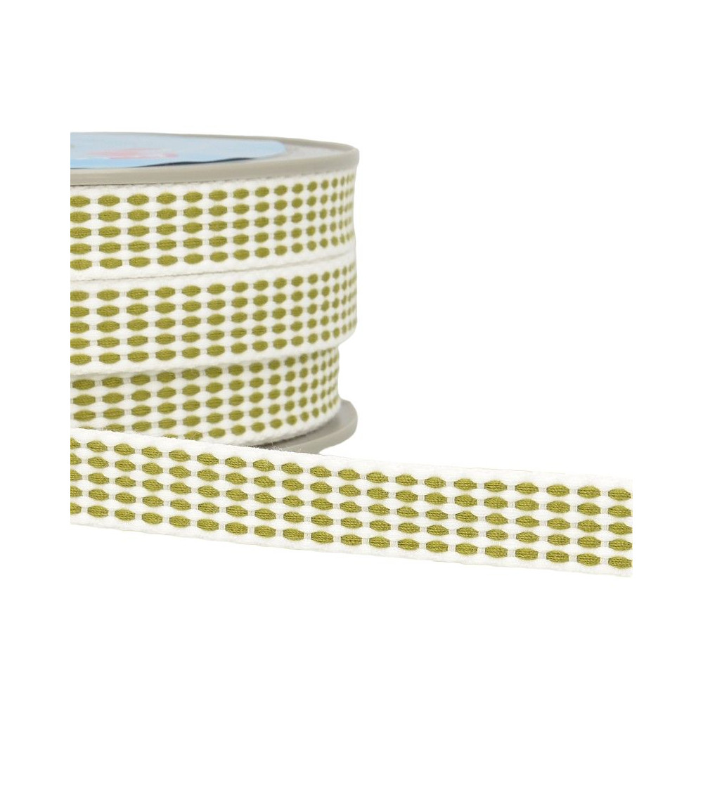 25m reel of 15mm khaki green dashed braid