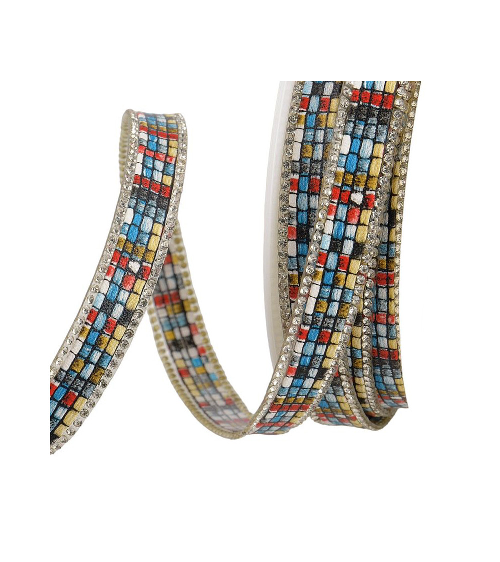 10m reel of iron-on stone braid combo 13 mm Blue and red combo