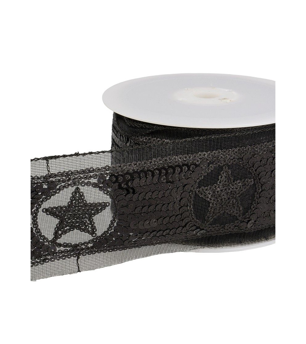 10-m-Spule Stern-Paillettengeflecht 50 mm Schwarz