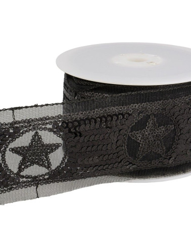 10-m-Spule Stern-Paillettengeflecht 50 mm Schwarz