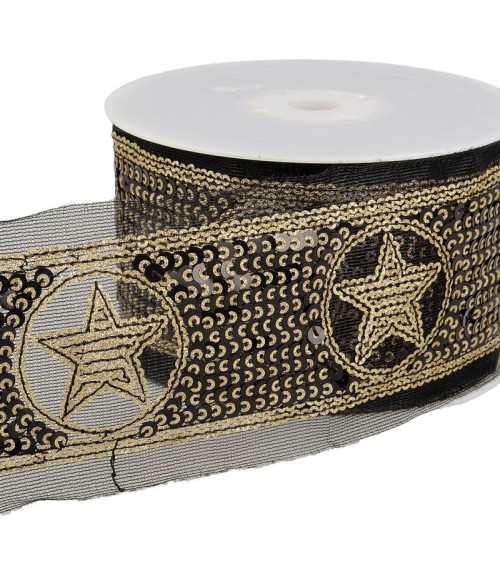 10m reel Star sequin braid 50 mm Gold and black