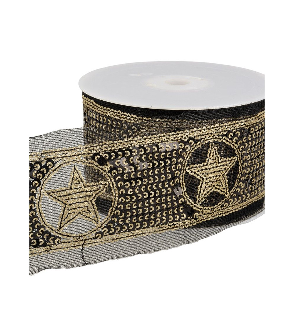 10m reel of 50mm gold and black star sequin braid