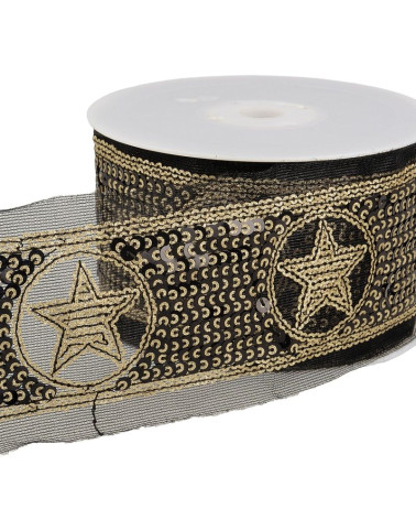 10m reel of 50mm gold and black star sequin braid