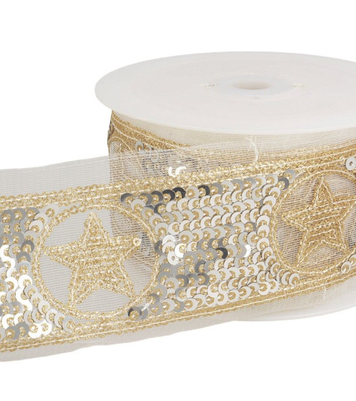 10m reel Star sequin braid 50 mm Gold and silver