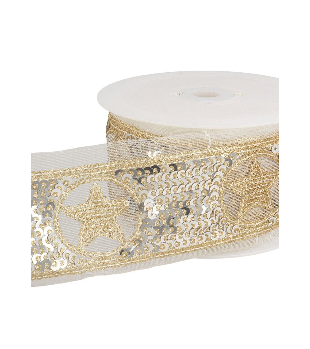 10m reel of 50mm gold and silver star sequin braid