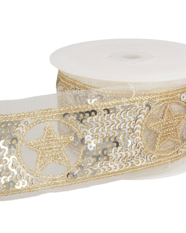 Bobina da 10 m Treccia di paillettes a stella 50 mm Oro e argento