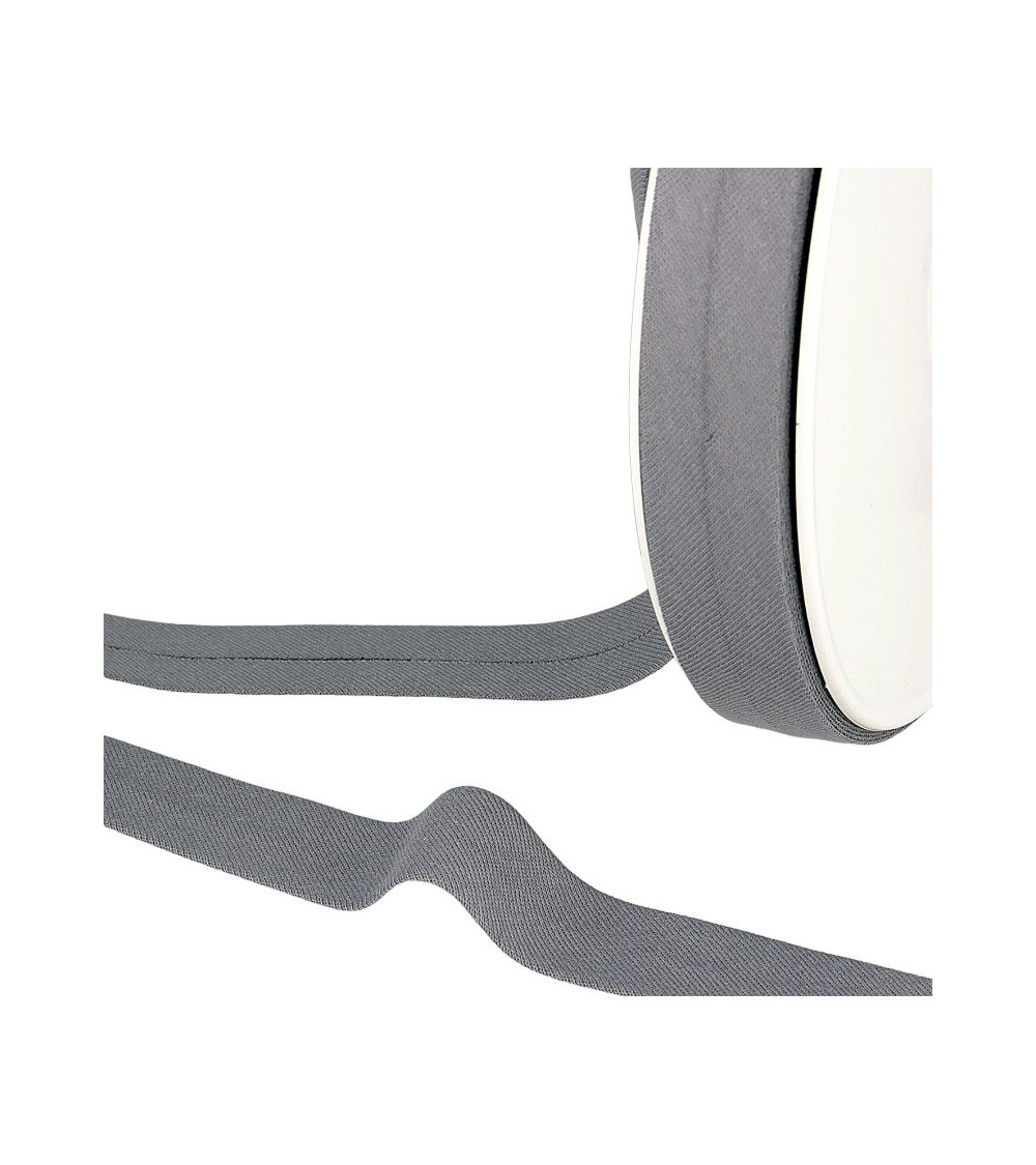 20-m-Spule, 27 mm Schrägband, 100 % Bio-Baumwolle, Mittelgrau