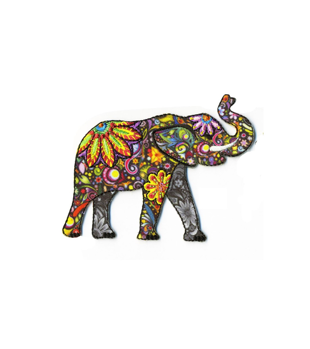 Colorful elephant iron-on patch