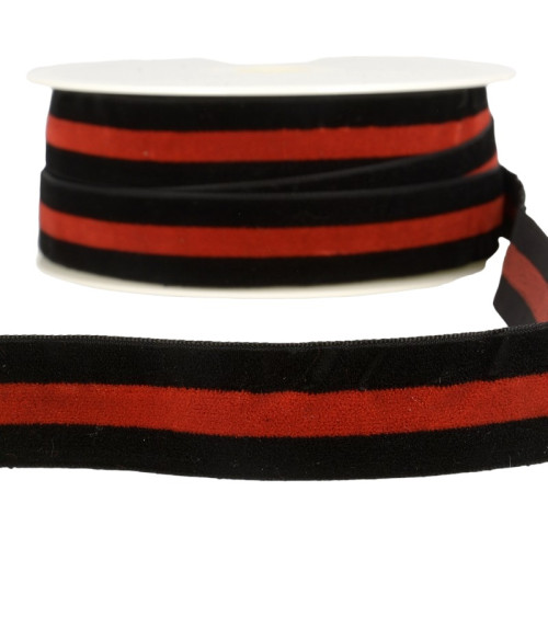 15m reel Velvet stripes polyester Black and red
