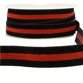 Bobine 15m Velours stripes polyester Noir et rouge