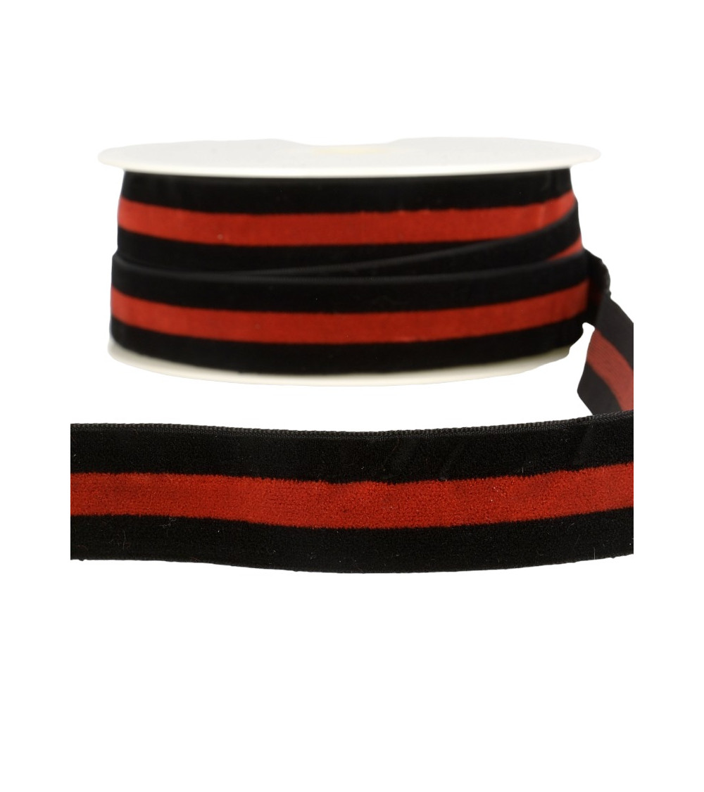 15m reel Velvet stripes polyester Black and red