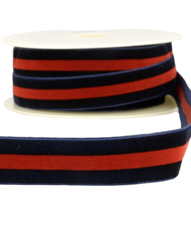 15m reel Velvet stripes polyester Navy blue and red