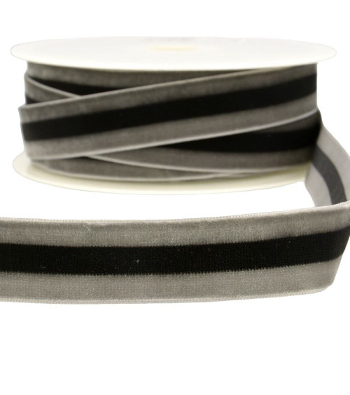15m reel Velvet stripes polyester Gray and black