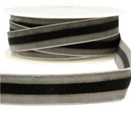 Bobine 15m Velours stripes polyester Gris et noir