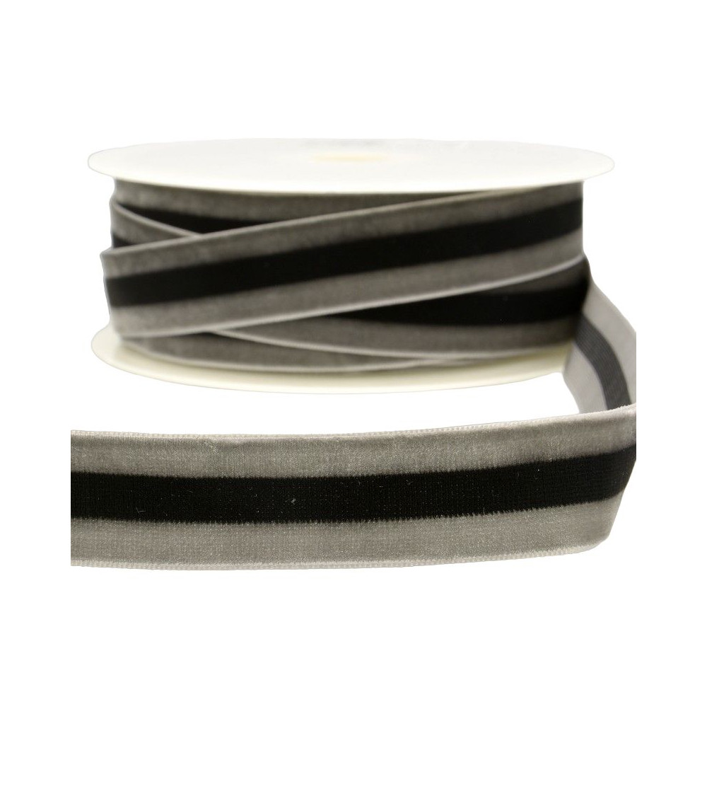 15m reel Velvet stripes polyester Gray and black
