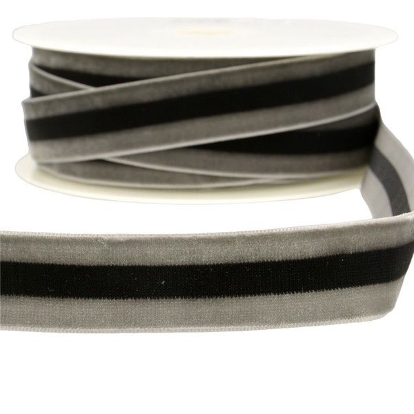 Bobine 15m Velours stripes polyester Gris et noir