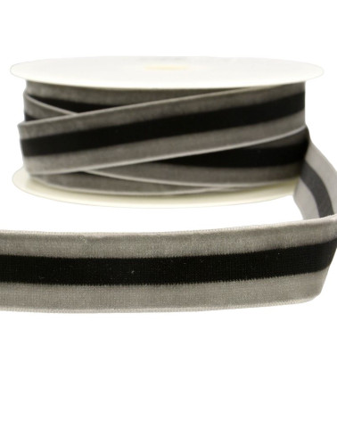 15m reel Velvet stripes polyester Gray and black