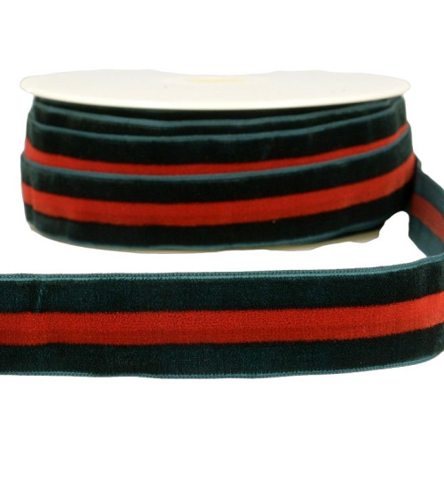 15m reel Velvet stripes polyester Green and red