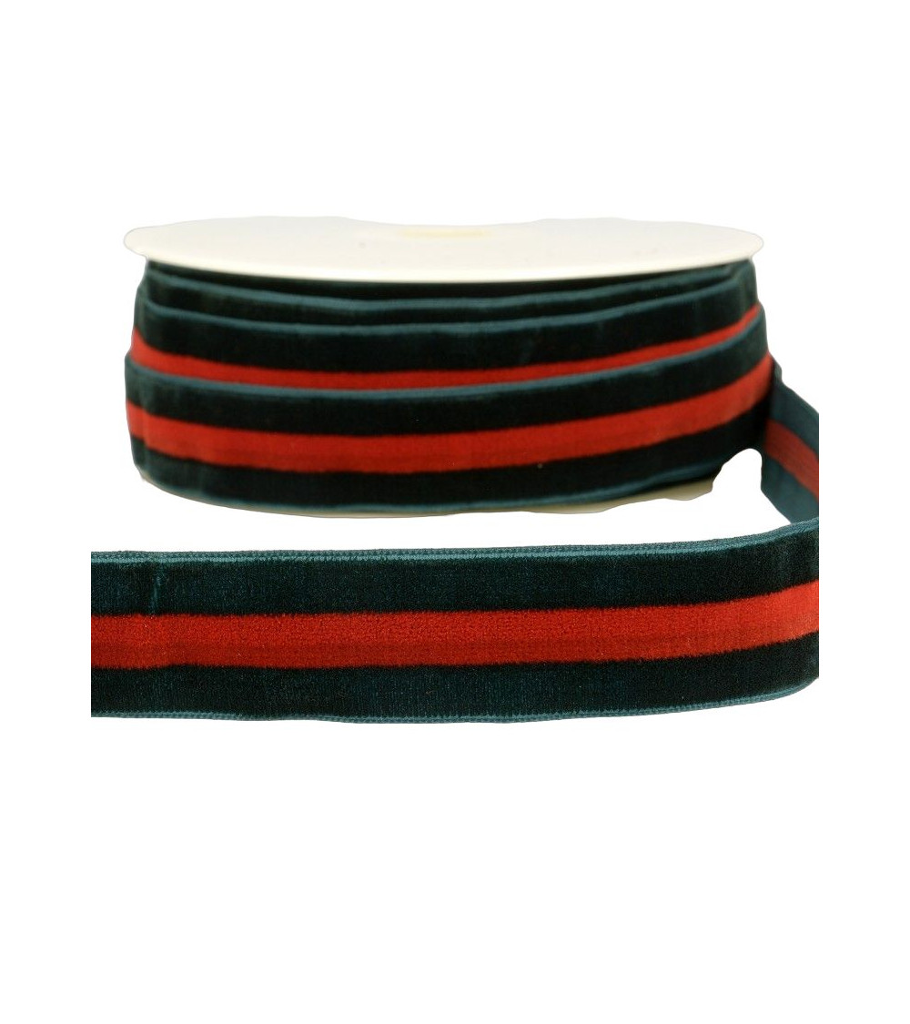 15m reel Velvet stripes polyester Green and red