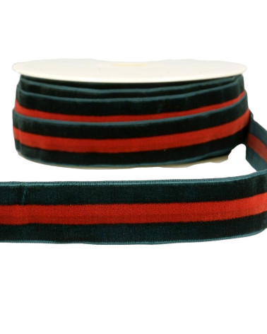 Bobina 15m Terciopelo rayas poliéster Verde y rojo