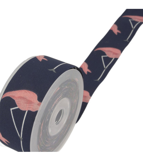 15m Spool Pink Flamingo Ribbon Navy Blue