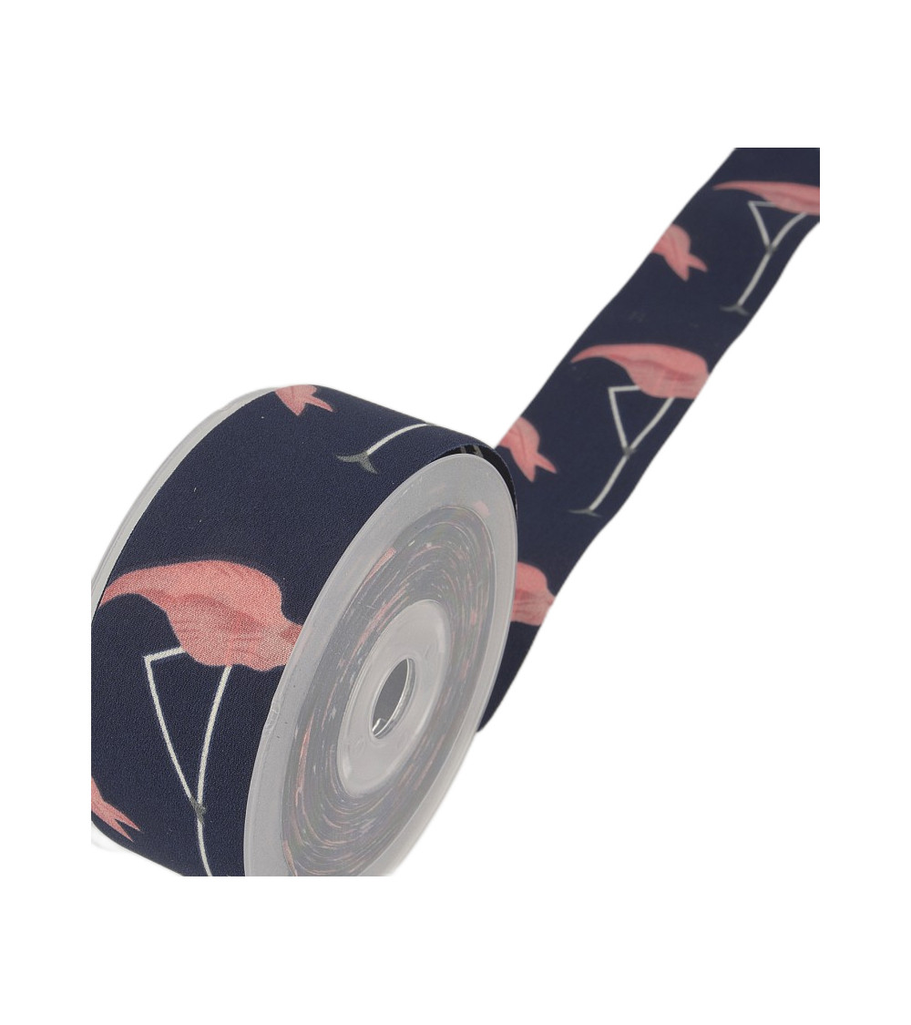 15m Spool Pink Flamingo Ribbon Navy Blue