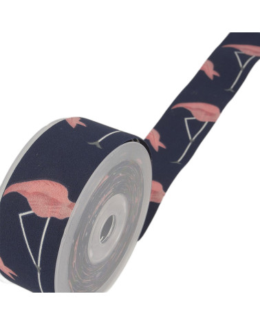 15m Spool Pink Flamingo Ribbon Navy Blue