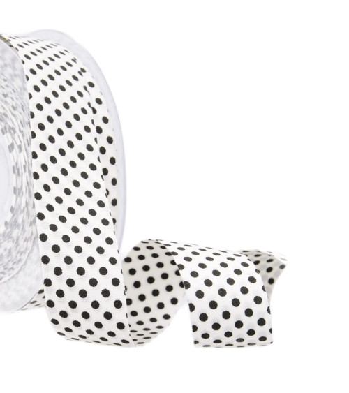 15m spool White and black polyester polka dot ribbon