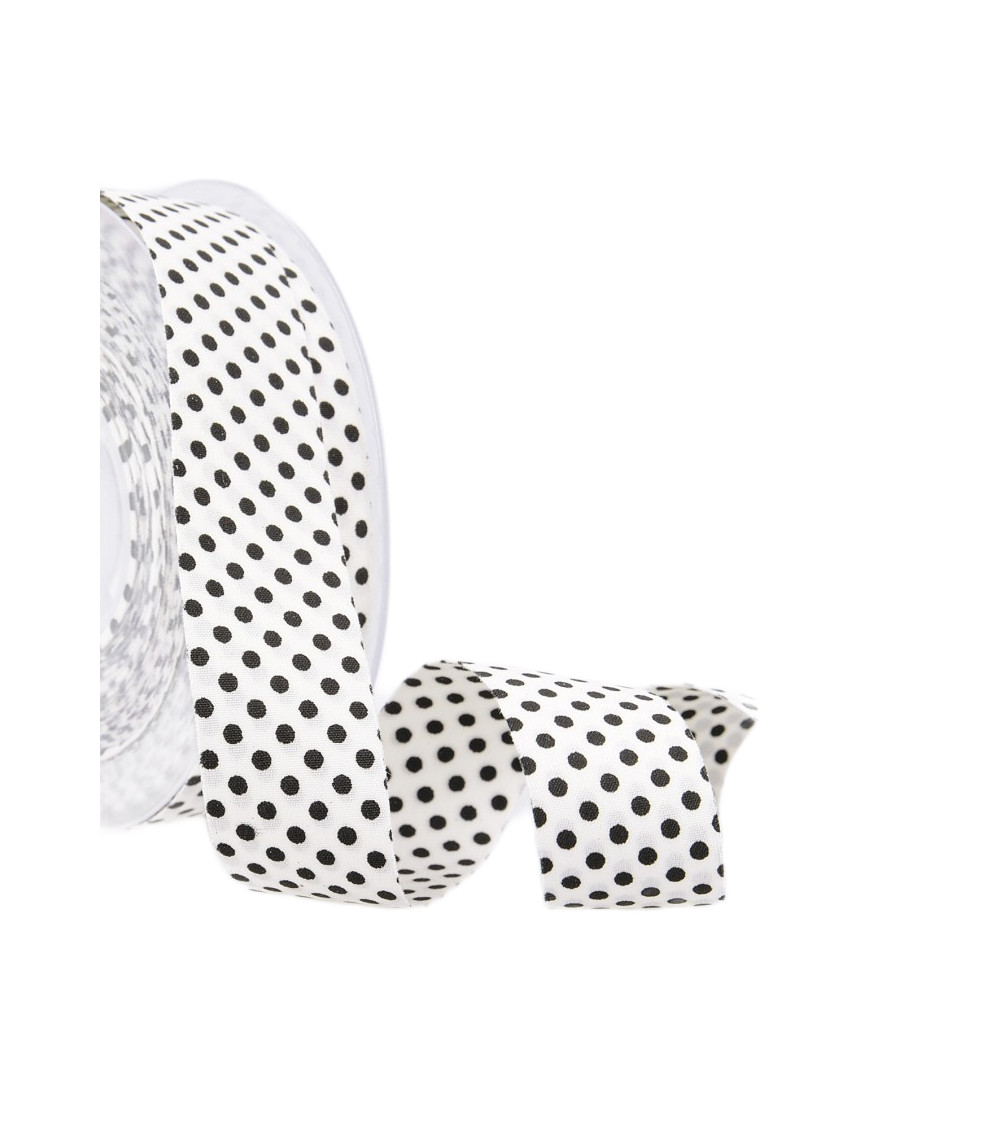 15m spool of white and black polyester polka dot ribbon