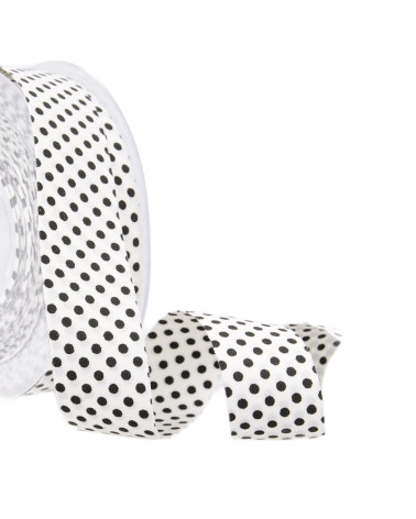 15m spool of white and black polyester polka dot ribbon