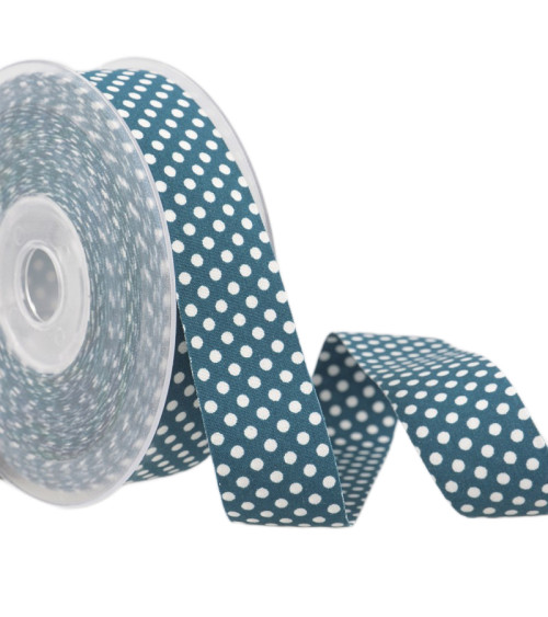 15m spool Polyester polka dot ribbon Duck blue and white
