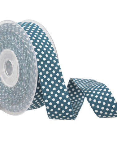 15m spool Polyester polka dot ribbon Duck blue and white