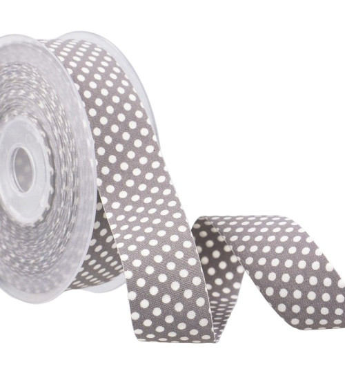 15m spool Polyester polka dot ribbon Gray and white