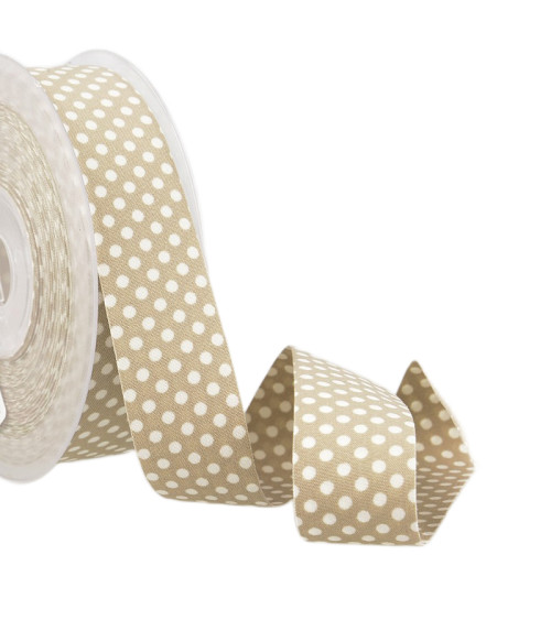 15m spool Beige and white polyester polka dot ribbon