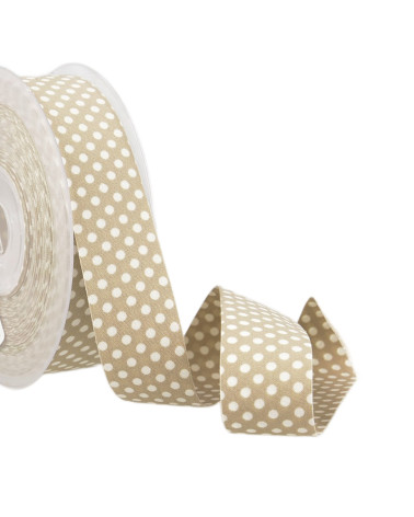 Bobina da 15 metri Nastro in poliestere a pois beige e bianco