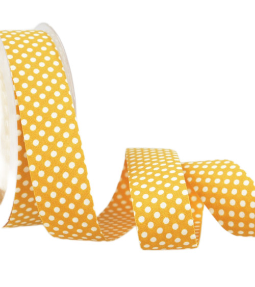 15m spool Polyester polka dot ribbon Yellow and white