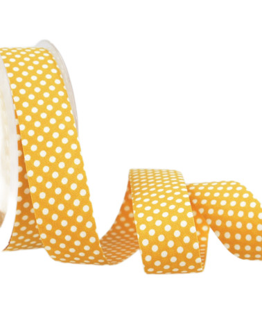 15m spool of yellow and white polyester polka dot ribbon