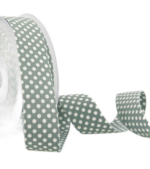 Bobine 15m Ruban pois polyester Vert gris et blanc