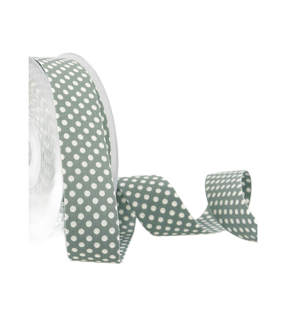 15m spool Polyester polka dot ribbon Gray green and white
