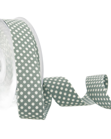 Bobina da 15 m Nastro in poliestere a pois Verde grigio e bianco