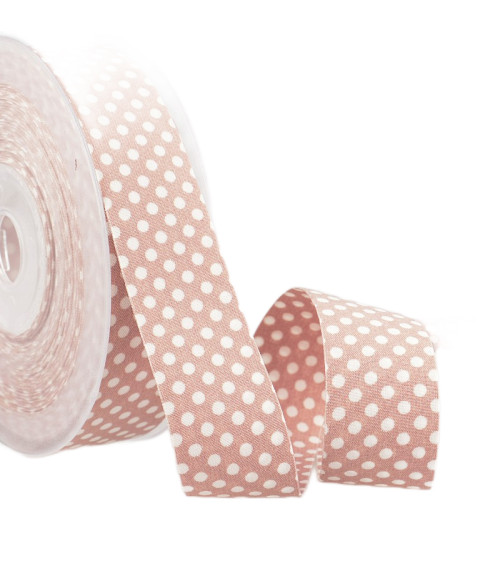 15m spool Polyester polka dot ribbon Old pink and white